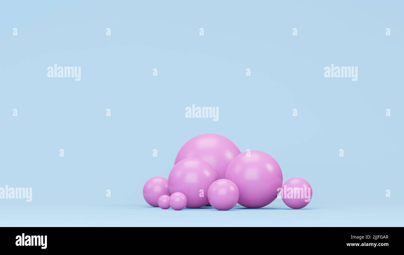 pink spheres on blue background, 3d render Stock Photo - Alamy