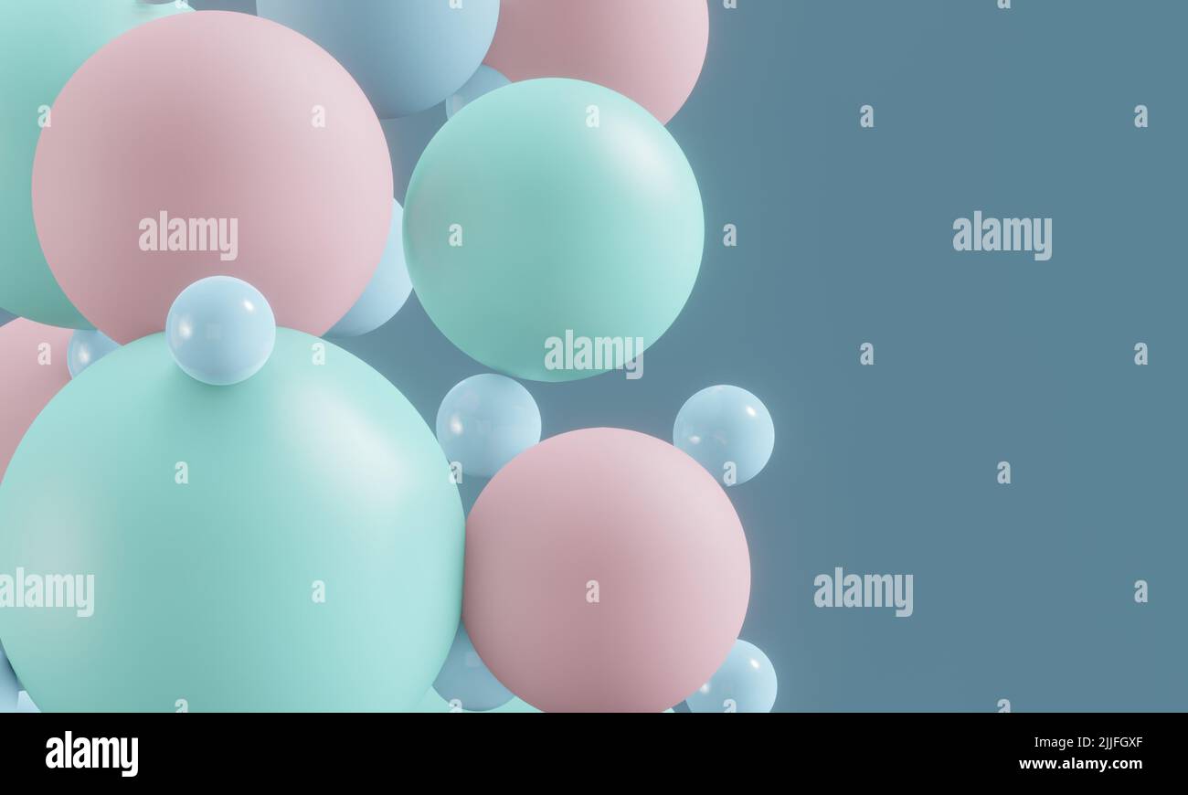 3d render of multicolored spheres floating against light blue ...