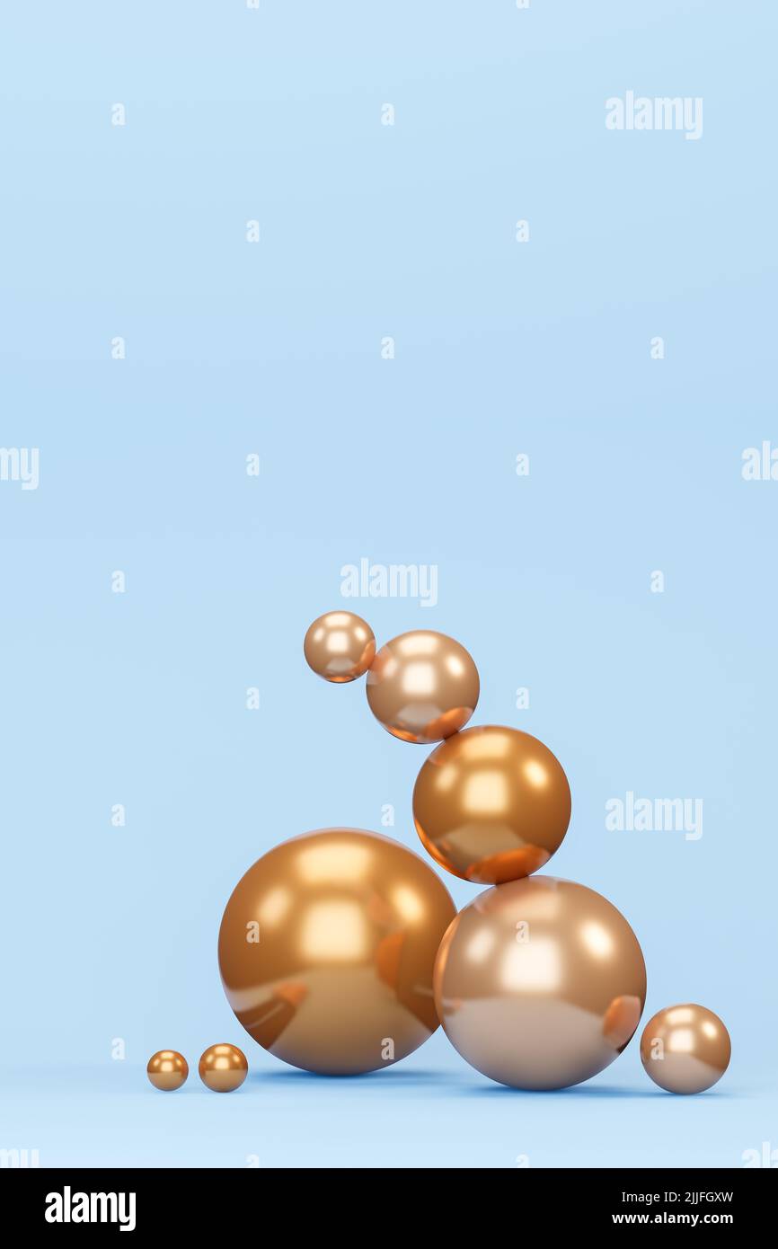 golden spheres on blue background, 3d render Stock Photo - Alamy