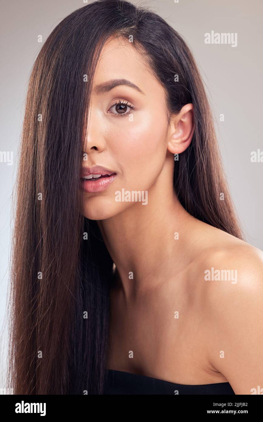 Hairstyle half face woman hi-res stock photography and images - Alamy