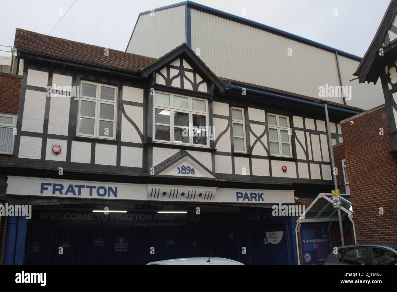 Fratton Park iconic front building at the end of Frogmore Road in
