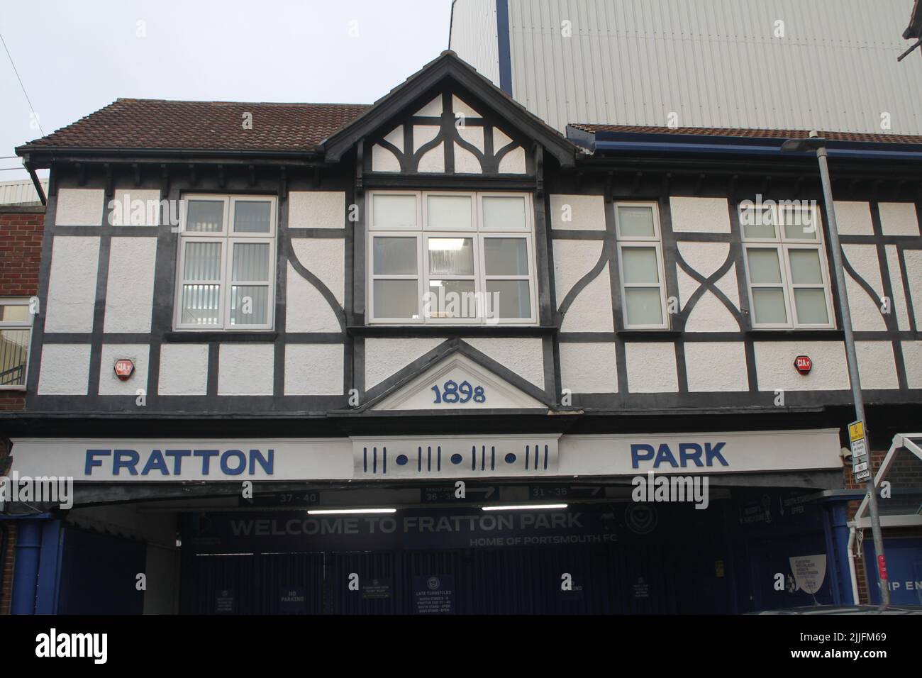 Fratton Park iconic front building at the end of Frogmore Road in