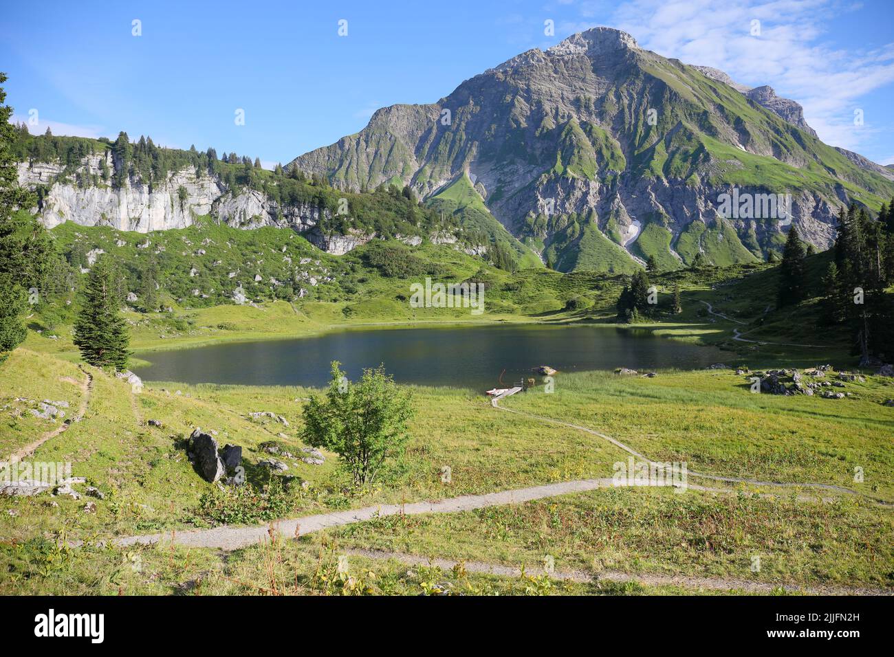 The beautiful Körbersee in Austria (Vorarlberg area) that can only be reached by foot. Stock Photo