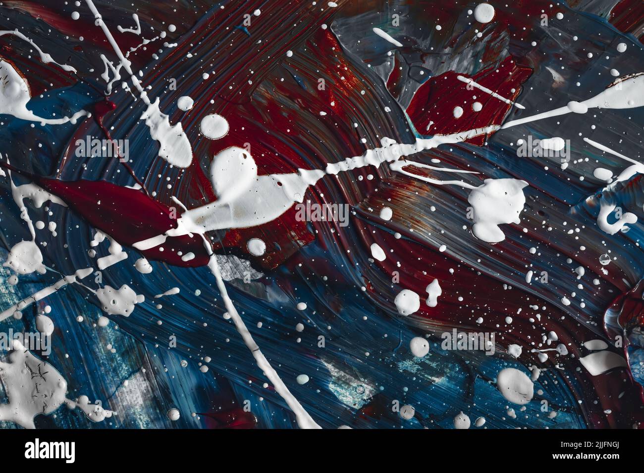 Denim blue, red and white Thick paint texture. Oil and acrylic painting