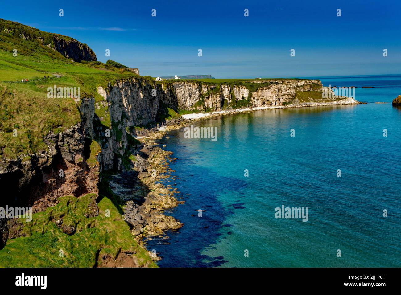 Larrybane from Carrick-a-rede Rope Bridge, North Coast, County Antrim, Northern Ireland Stock Photo