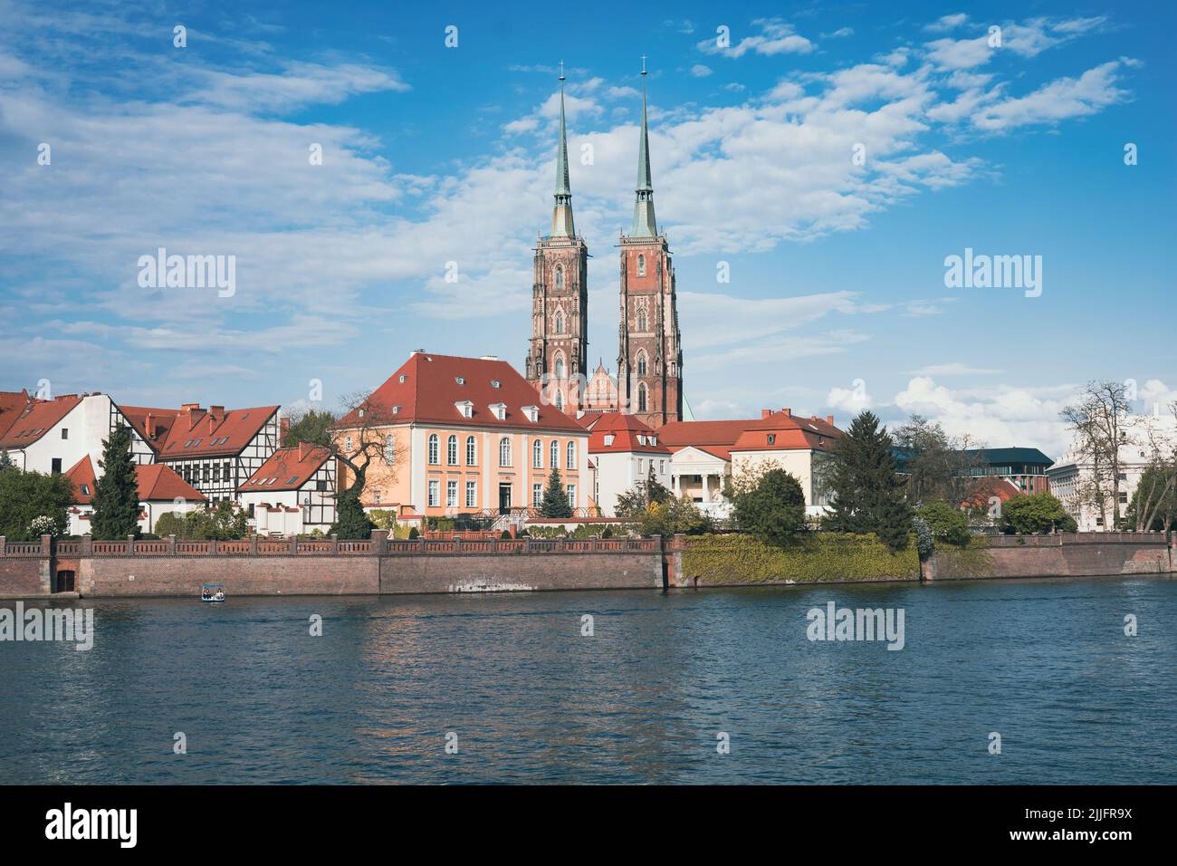 WROCŁAW, POLAND - MAY 8, 2022: Cathedral Island with the Cathedral of St. John the Baptist seen from Xawery Dunikowski Boulevard Stock Photo