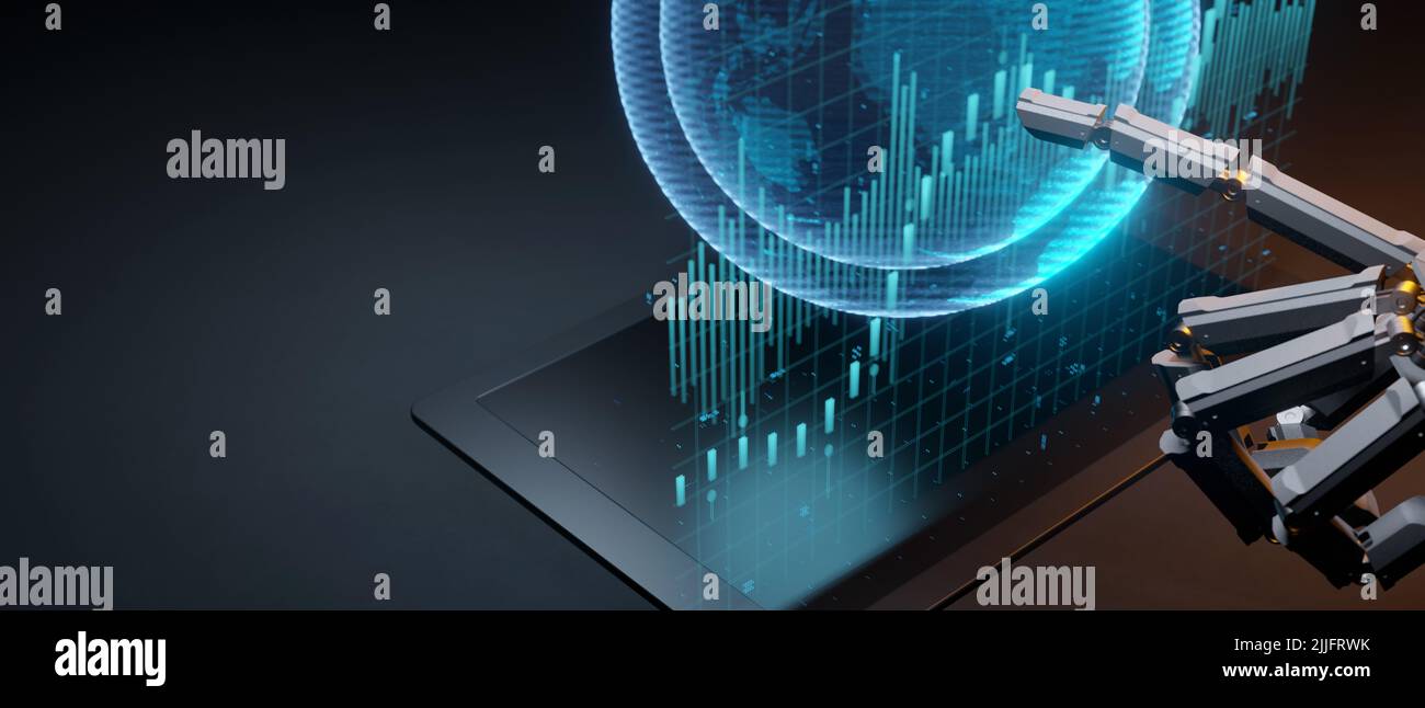 Futuristic robot artificial intelligence enlightening AI technology development and machine learning concept. 3d Stock Photo