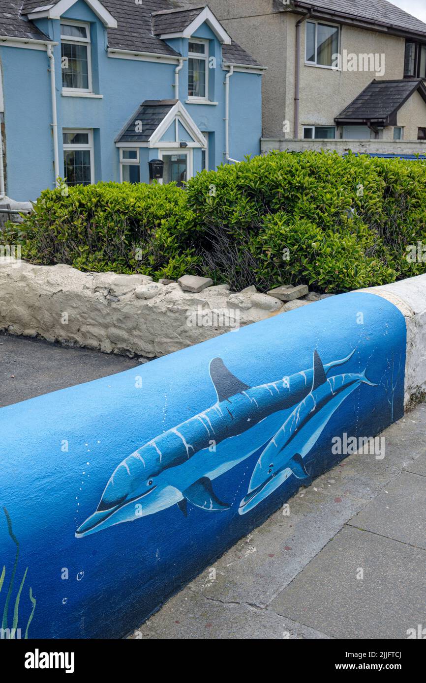 Mural of dolphins on a wall in Borth, Ceredigion, Wales Stock Photo