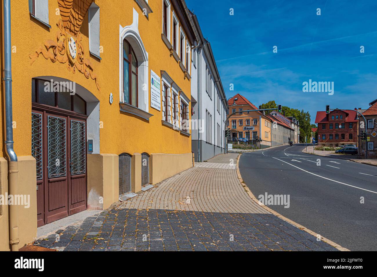 HILDBURGHAUSEN, THURINGIA, GERMANY - CIRCA JULY, 2022: The Eisfelder Strasse of Hildburghausen town, Germany. Stock Photo