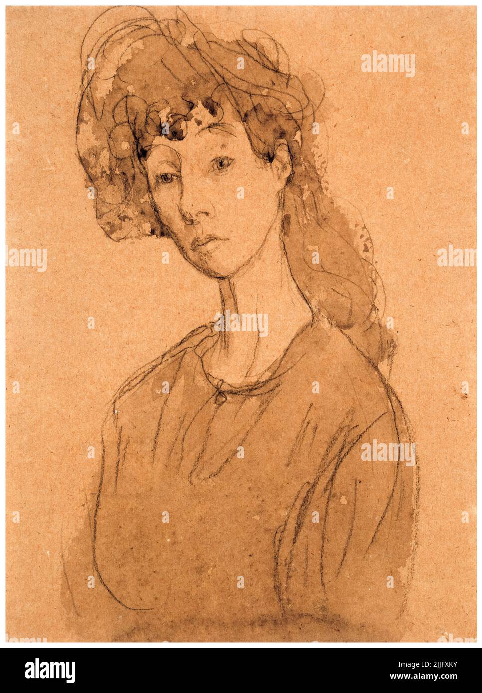 Gwen John, Bust of Woman (Study of Chloë Boughton-Leigh), portrait drawing in pencil and wash on paper, circa 1910 Stock Photo