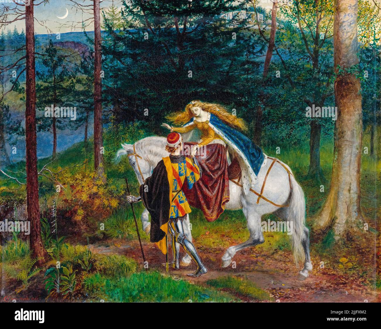Oil painting portrait young woman ride white horse in forest landscape canvas 