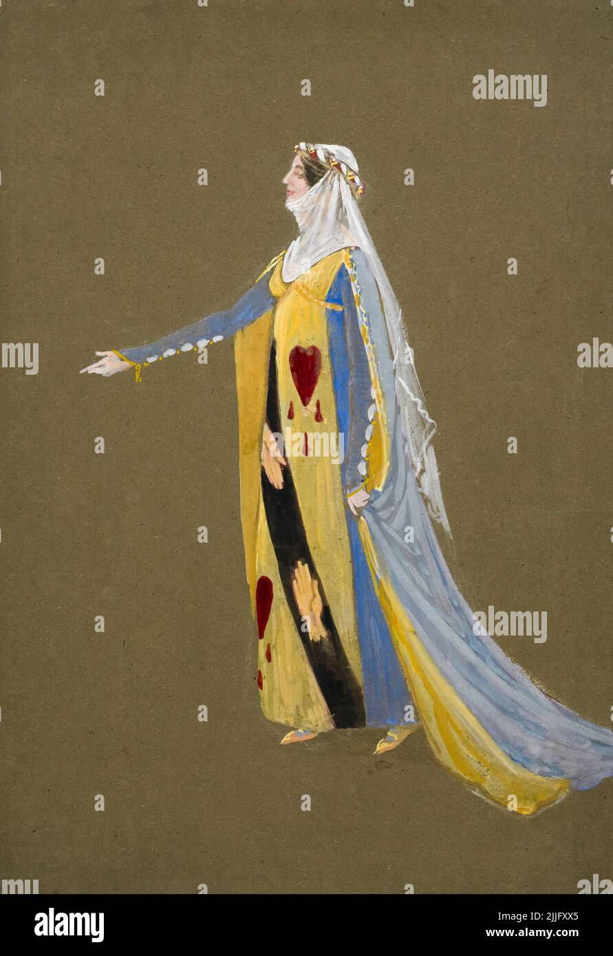 Costume design for the Queen of Hearts, watercolour painting by Walter Crane, before 1915 Stock Photo