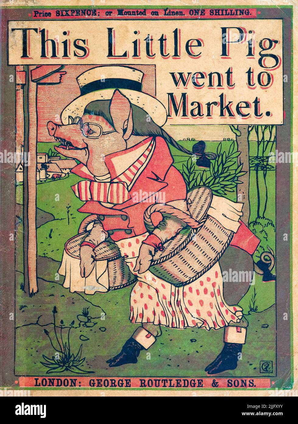 This Little Pig went to Market, illustrated children's book, cover design illustration by Walter Crane, 1869-1870 Stock Photo