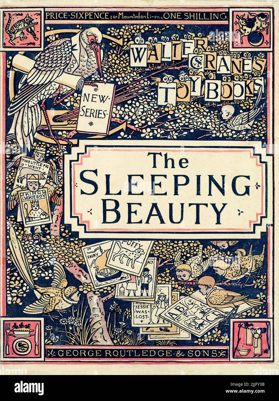 The Sleeping Beauty, illustrated children's book cover design illustration by Walter Crane, 1876 Stock Photo