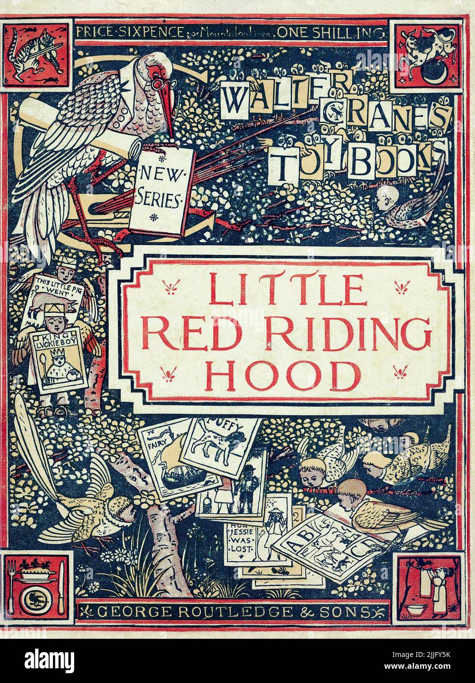 Little Red Riding Hood, illustrated children's book, cover design illustration by Walter Crane, 1876 Stock Photo