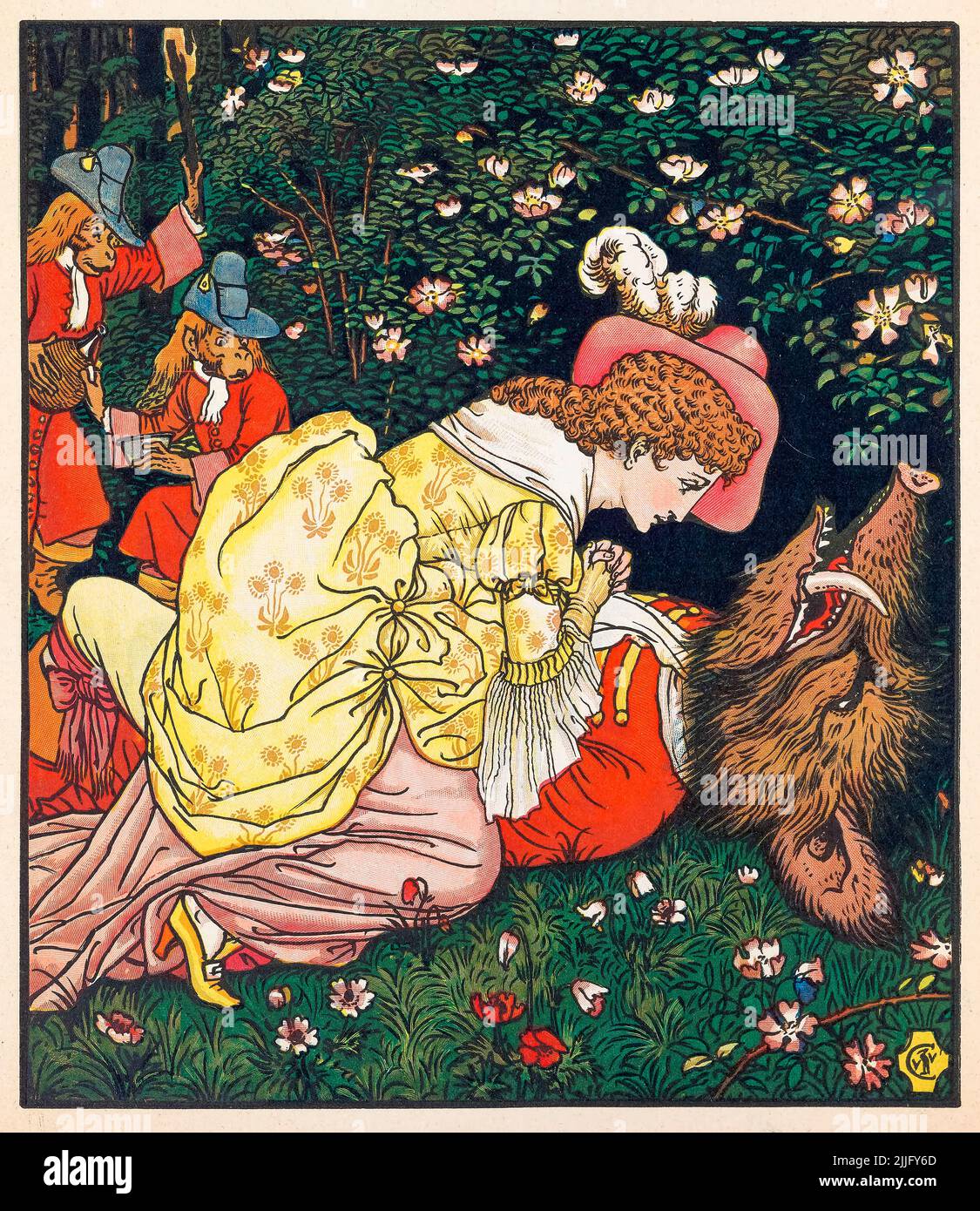 Beauty and The Beast, children's book illustration by Walter Crane, 1874-1875 Stock Photo
