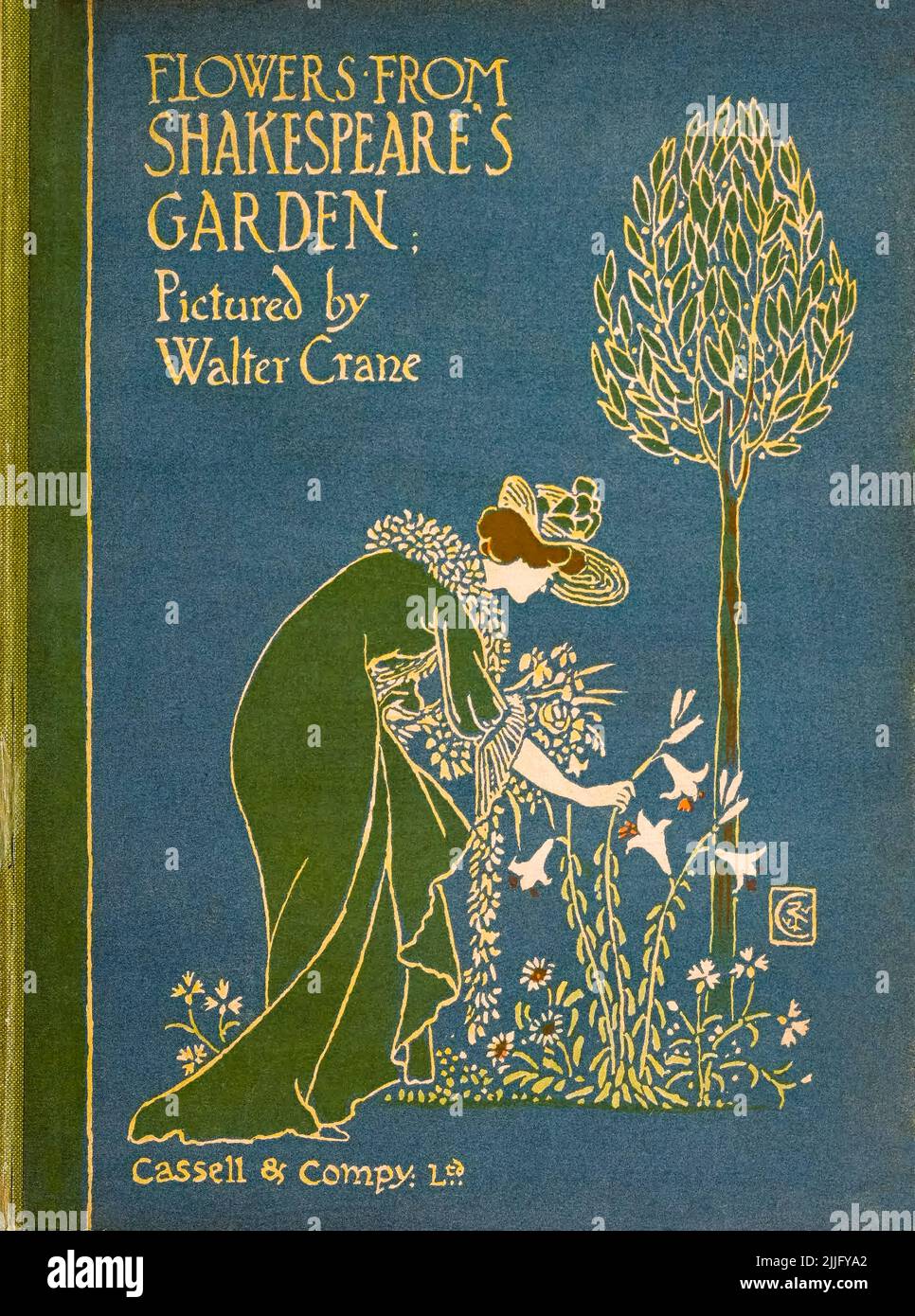 Flowers from Shakespeare's garden, a posy from the plays, book cover design illustration by Walter Crane, 1909 Stock Photo