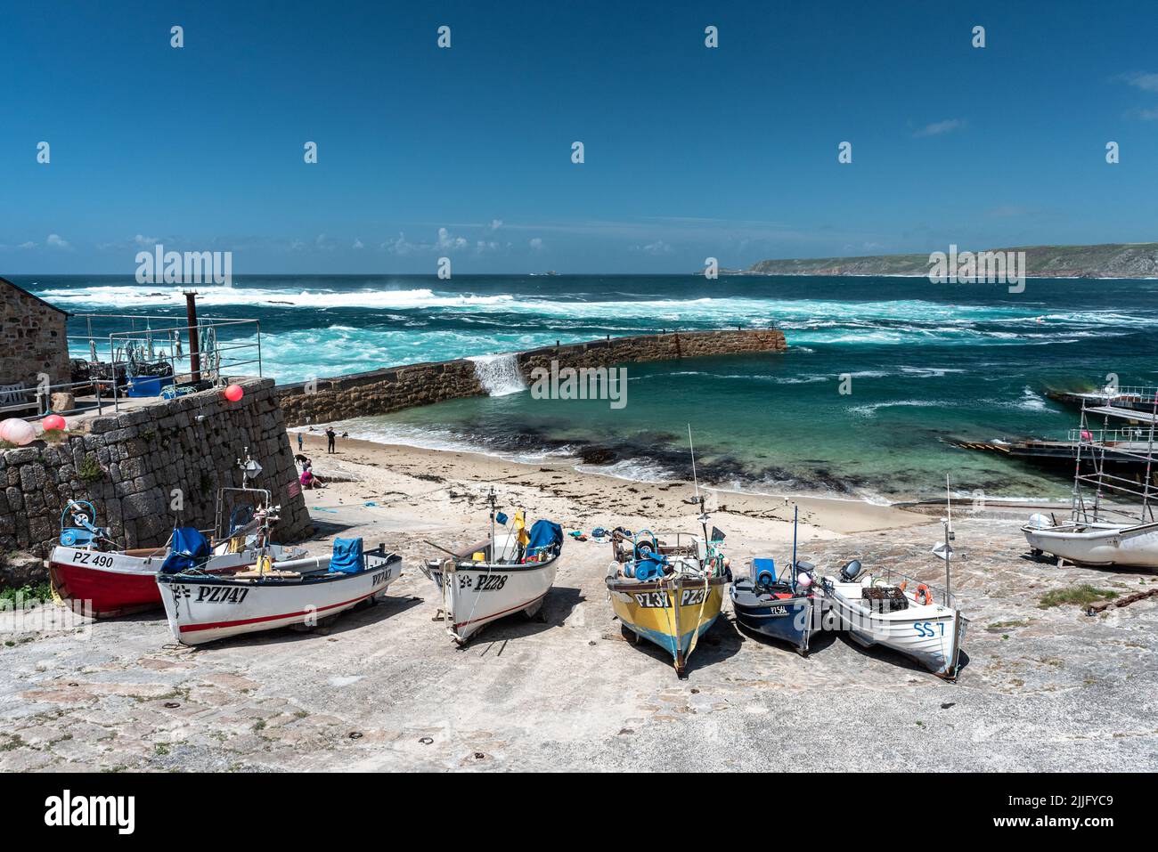 Fishing boats on slipway at Sennen Cove harbour, Cornwall UK ,June 11 ...