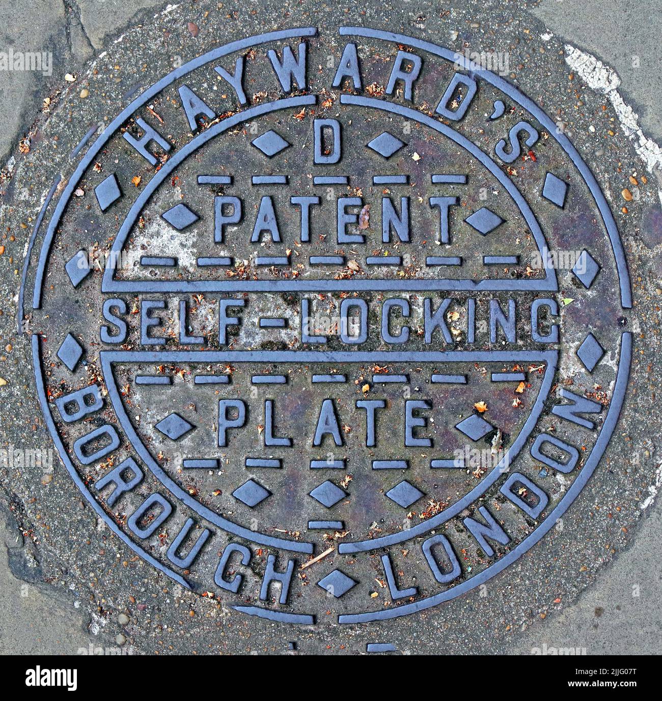 Street grid from London, cast iron, Haywards Borough London, Patent Self-Locking Plate, England, UK Stock Photo