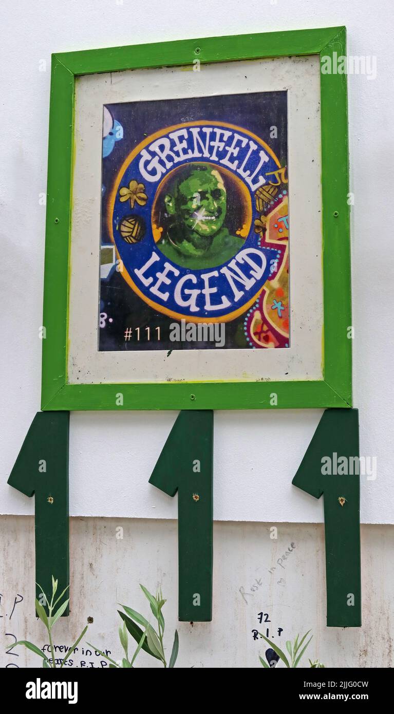 111 - Grenfell Legend - painting at the Grenfell Memorial, North Kensington, London, England Stock Photo