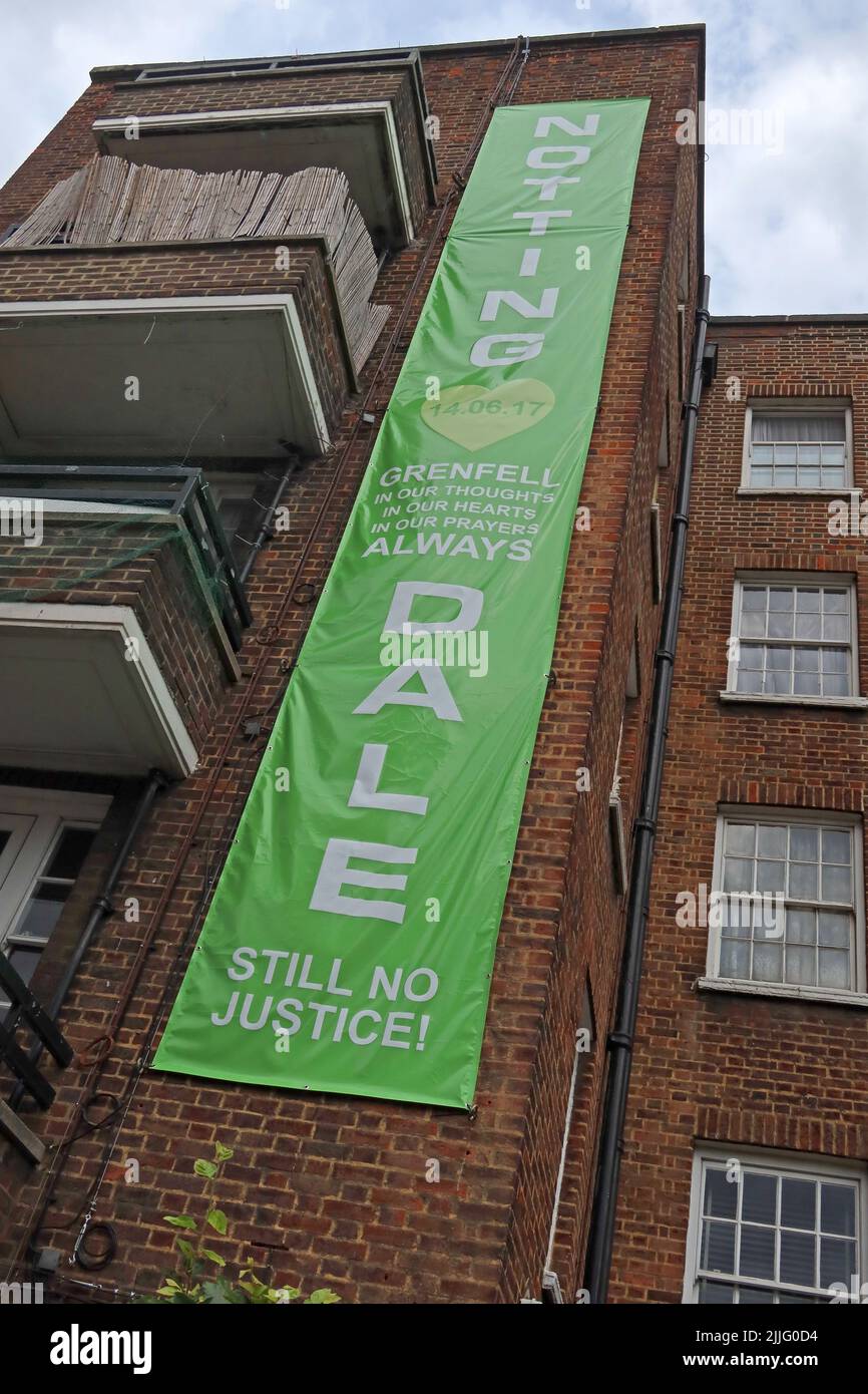 Notting Dale, Grenfell Still no justice, poster, on ,Latimer Road, London Stock Photo