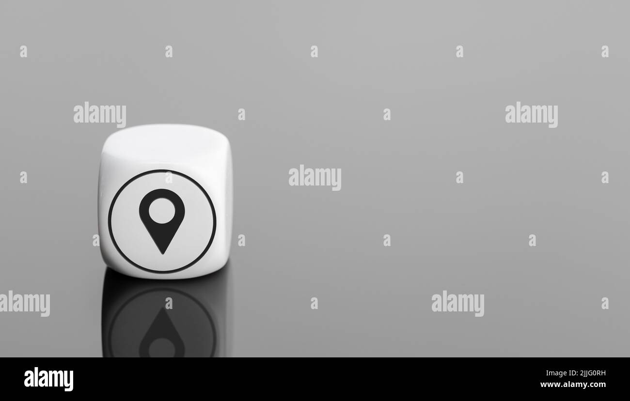 Location concept. Pin of location Icon on white block. Copy space Stock Photo