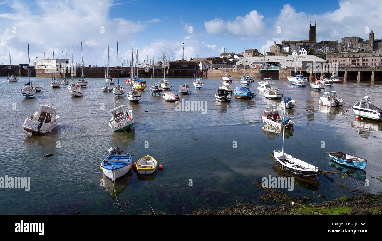 A panoramic view of Penzance Harbour in Cornwall in England in the UK. Stock Photo