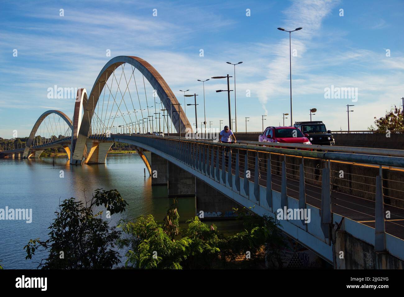 Brasília, Federal District, Brazil – July 24, 2022:   Detail of the Juscelino Kubitschek Bridge (JK Bridge).It is located in Brasília. Stock Photo