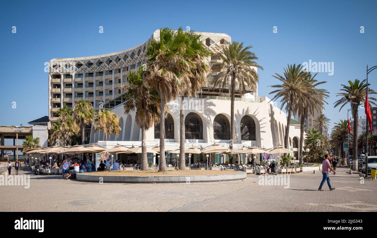 The building housing the Cafe La Sirene next to Bou Jaafar beach in Sousse, Tunisia. Stock Photo