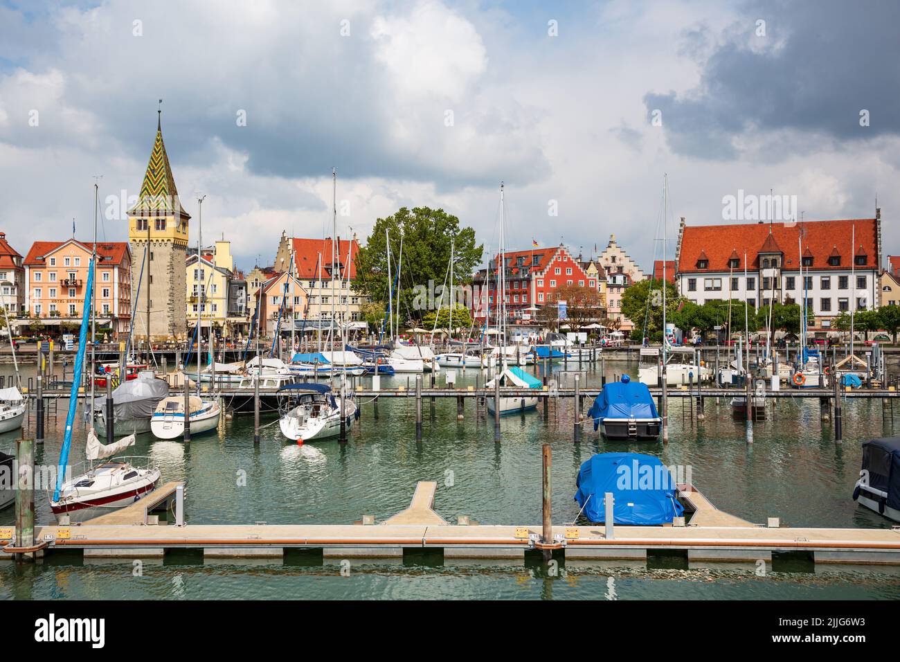 Harbor view of the city of Lindau, Lake Constance, Germany Stock Photo