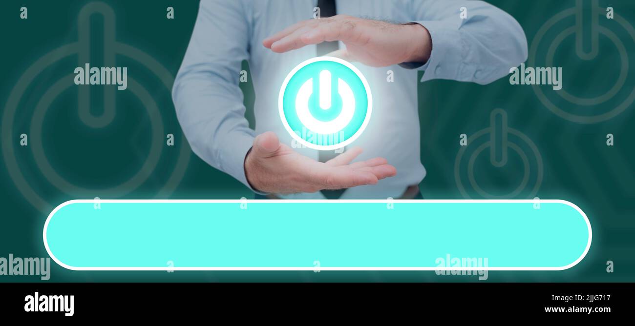 Above The Button Businessman With Digitally Generated Power Button Symbol In Hands Above ...