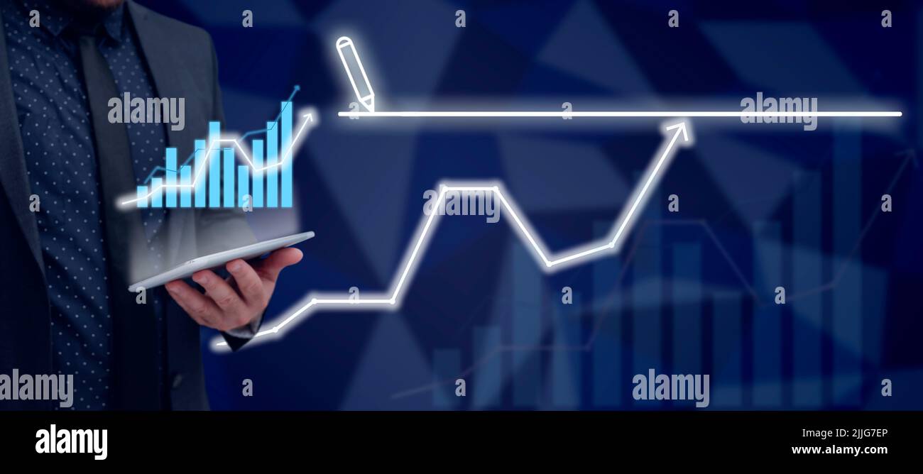Businessman Wearing Suit Analyzing Digital Bar Graph And Arrow Symbol ...