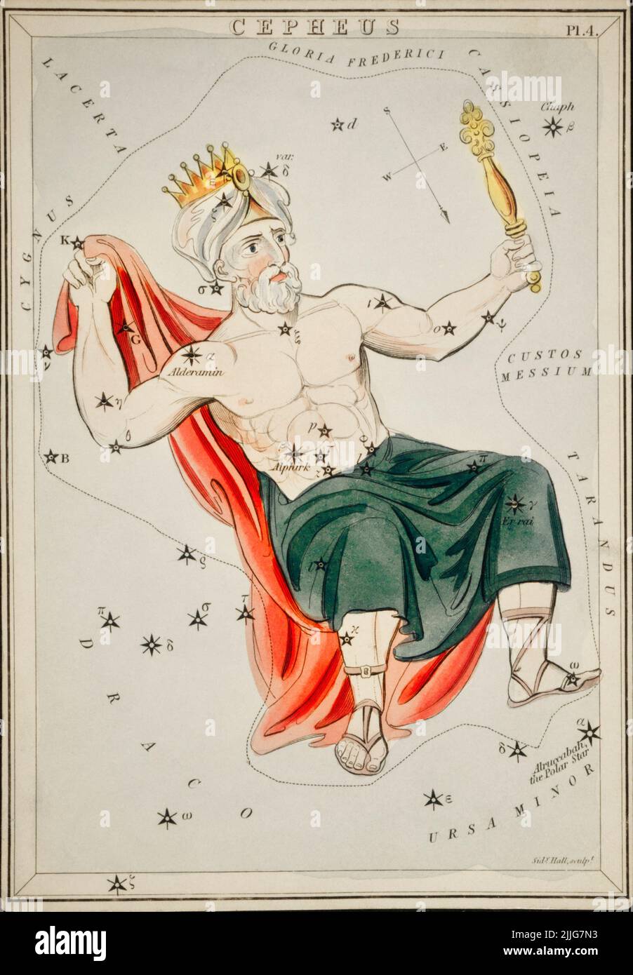 Astronomical chart illustration of Cepheus, 1831, Sidney Hall Stock