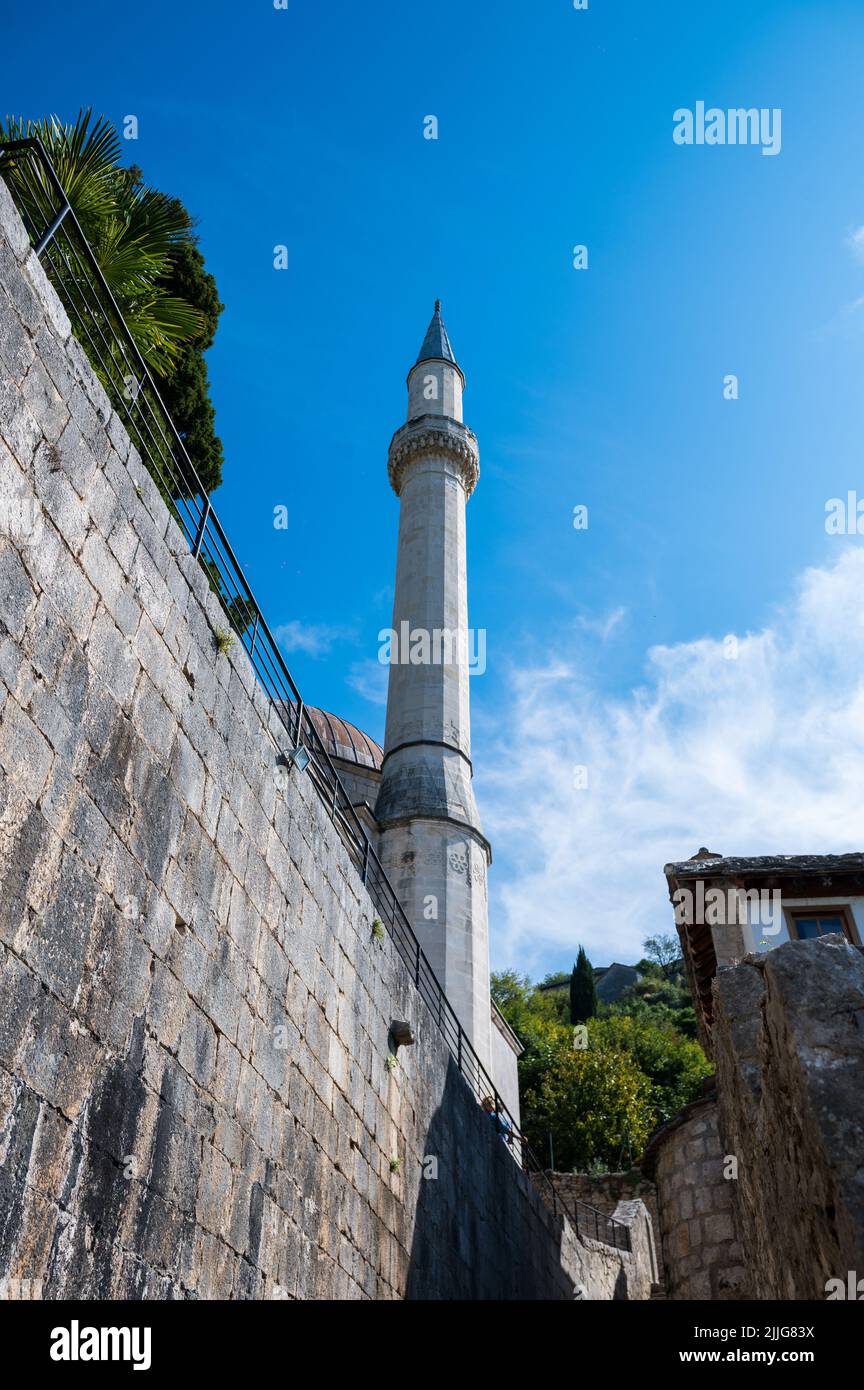 A beautiful historical town. Old city Pocitelj and mosque in Bosnia and ...