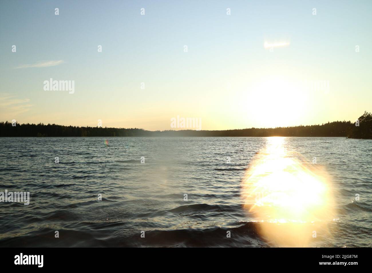 Lake Meiko in Meiko outdoor recreation area in Kirkkonummi, Finland as the sun begins to set Stock Photo