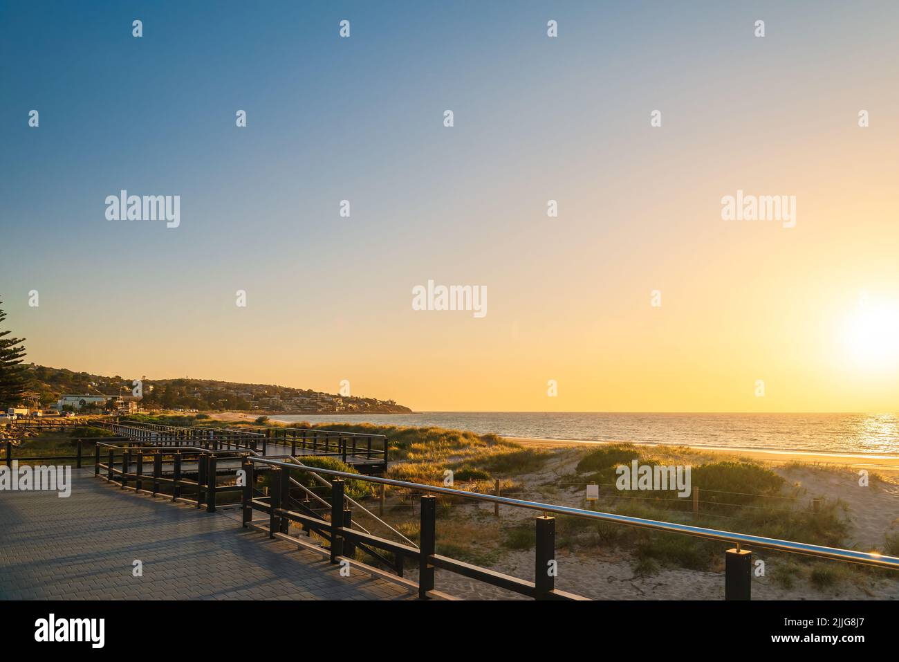 New esplanade as apart of from Glenelg to Seacliff coastal walk at sunset, South Australia Stock Photo
