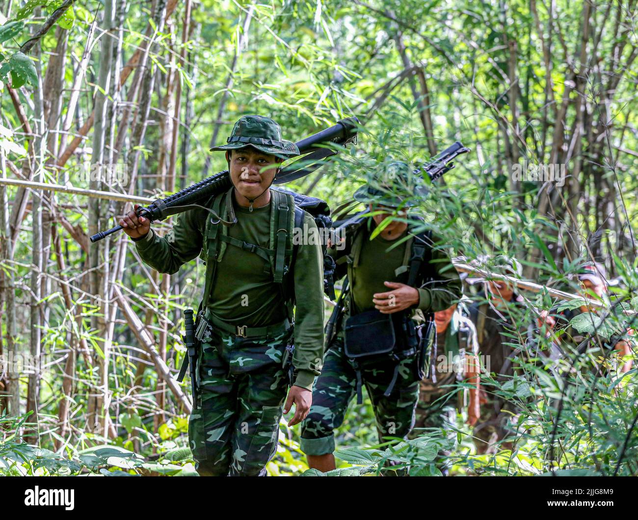Karenni Nationalities Defence Force (KNDF) soldiers are walking amidst ...