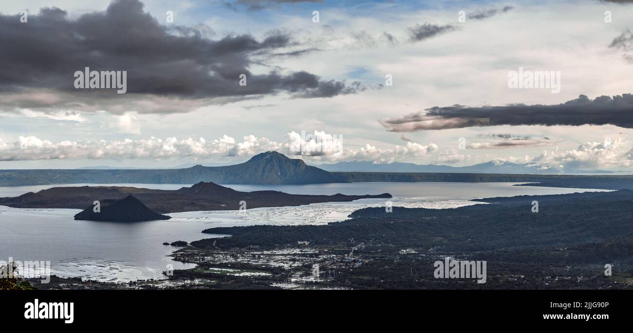 Panoramic view of Taal Volcano and its lake. Stock Photo