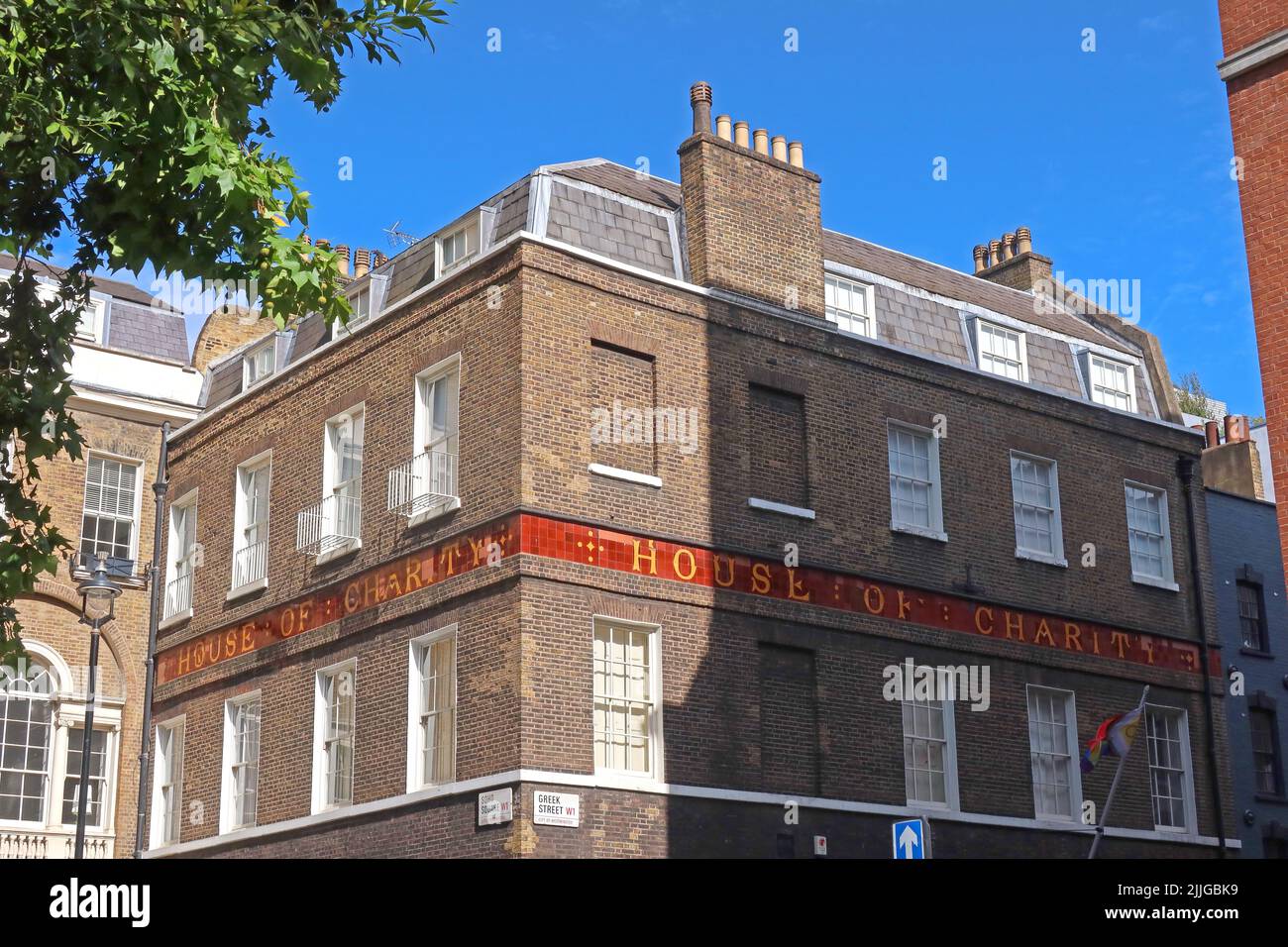 Soho House of Charity - House of St Barnabas, at 1 Greek Street, Soho, London, England, UK, W1D 4NQ Stock Photo