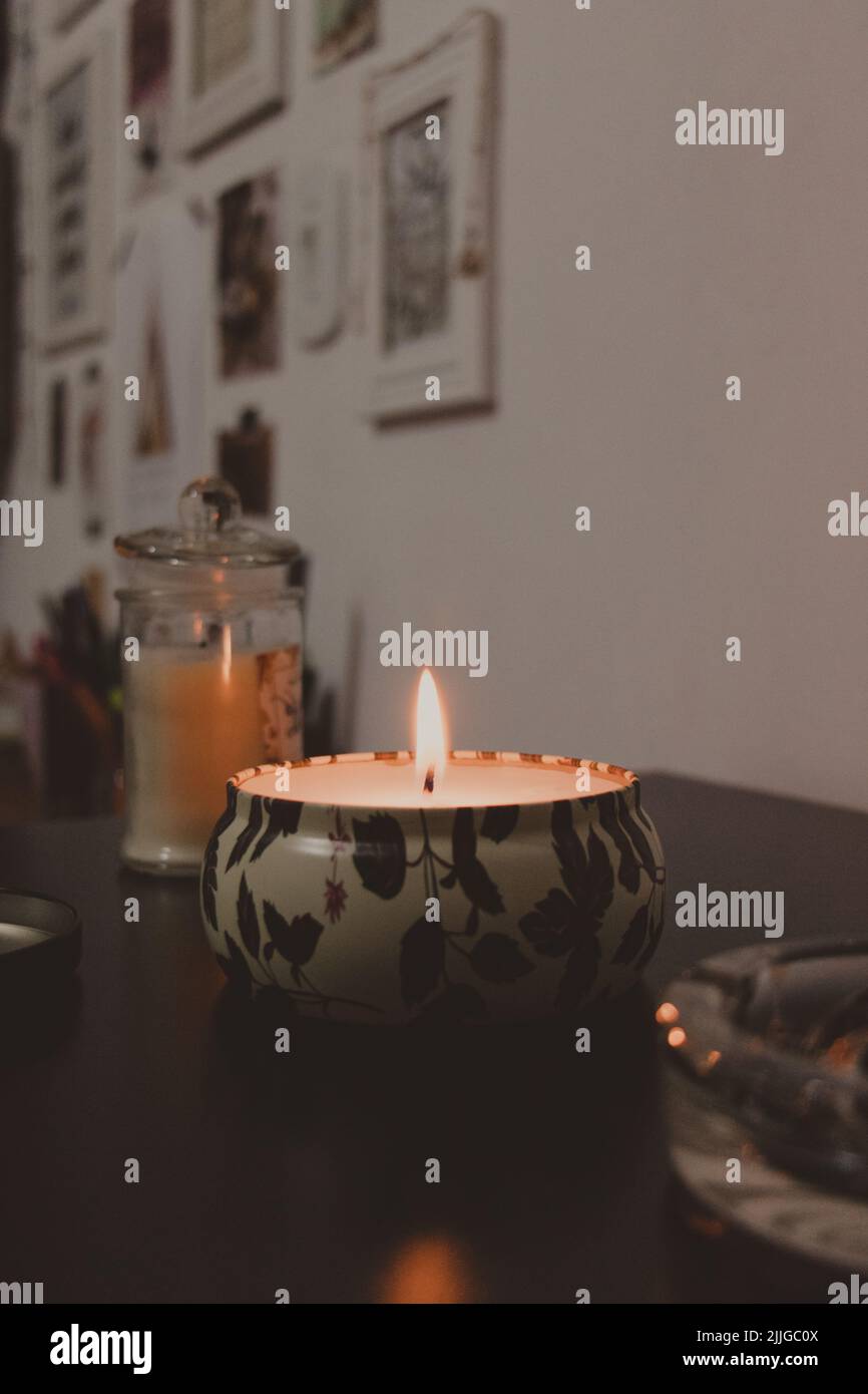 candle lit in the dark Stock Photo Alamy