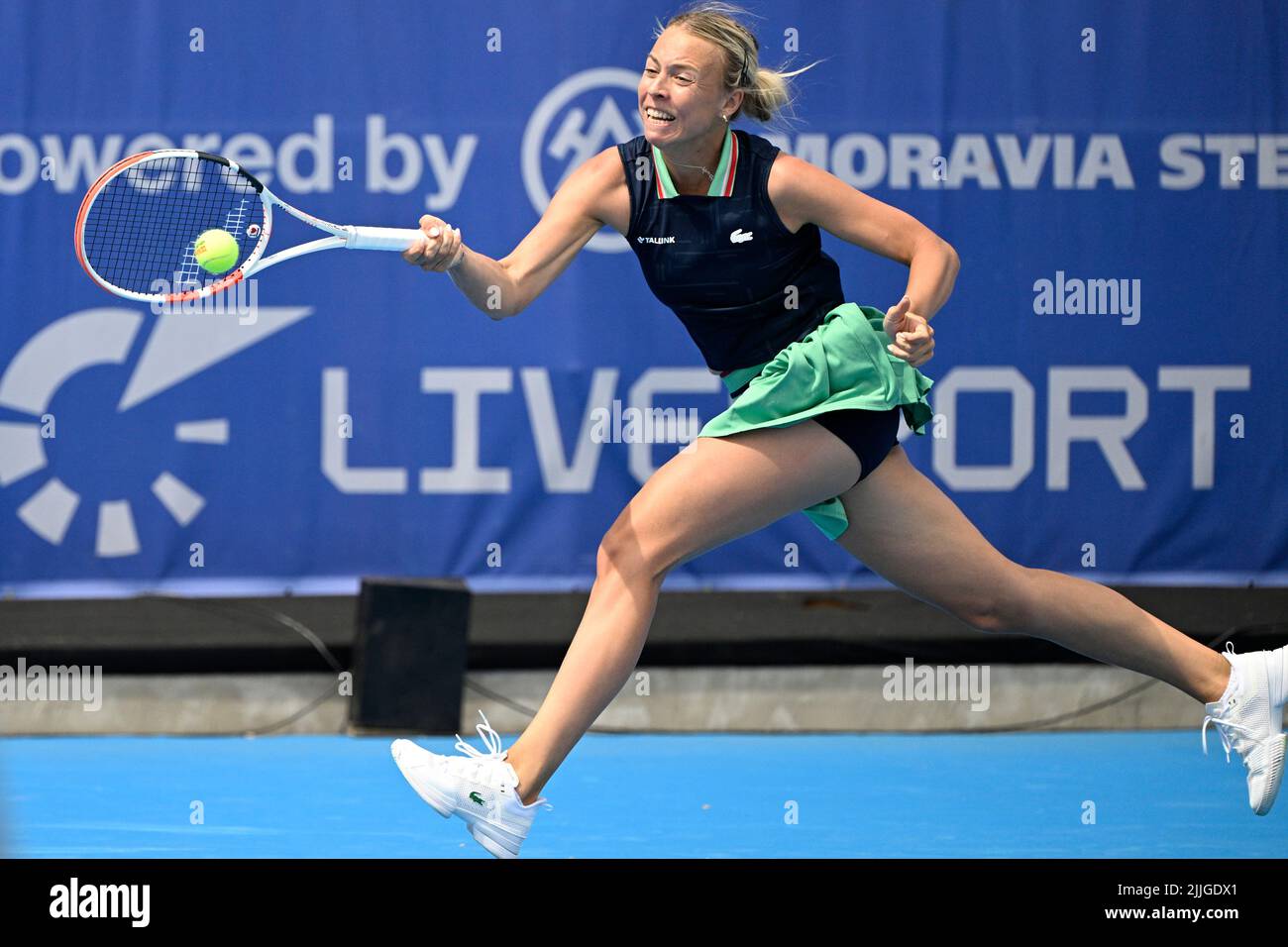 Prague, Czech Republic. 26th July, 2022. Anett Kontaveit of Estonia returns the ball to Ekaterine Gorgodze of Georgia during the Livesport Prague Open WTA women's tennis tournament match in Prague, Czech Republic, July 26, 2022. Credit: Michal Kamaryt/CTK Photo/Alamy Live News Stock Photo