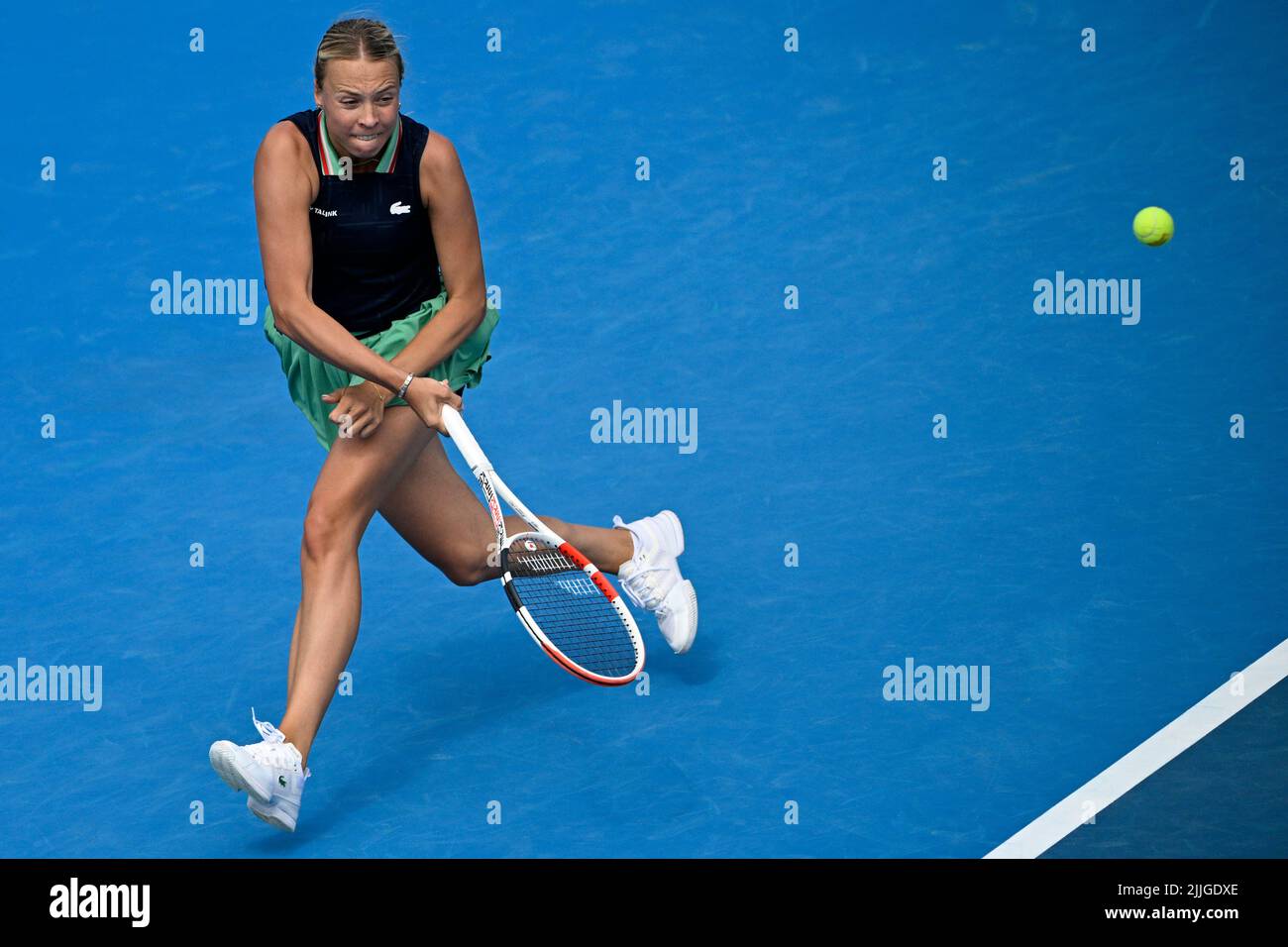 Prague, Czech Republic. 26th July, 2022. Anett Kontaveit of Estonia returns the ball to Ekaterine Gorgodze of Georgia during the Livesport Prague Open WTA women's tennis tournament match in Prague, Czech Republic, July 26, 2022. Credit: Michal Kamaryt/CTK Photo/Alamy Live News Stock Photo