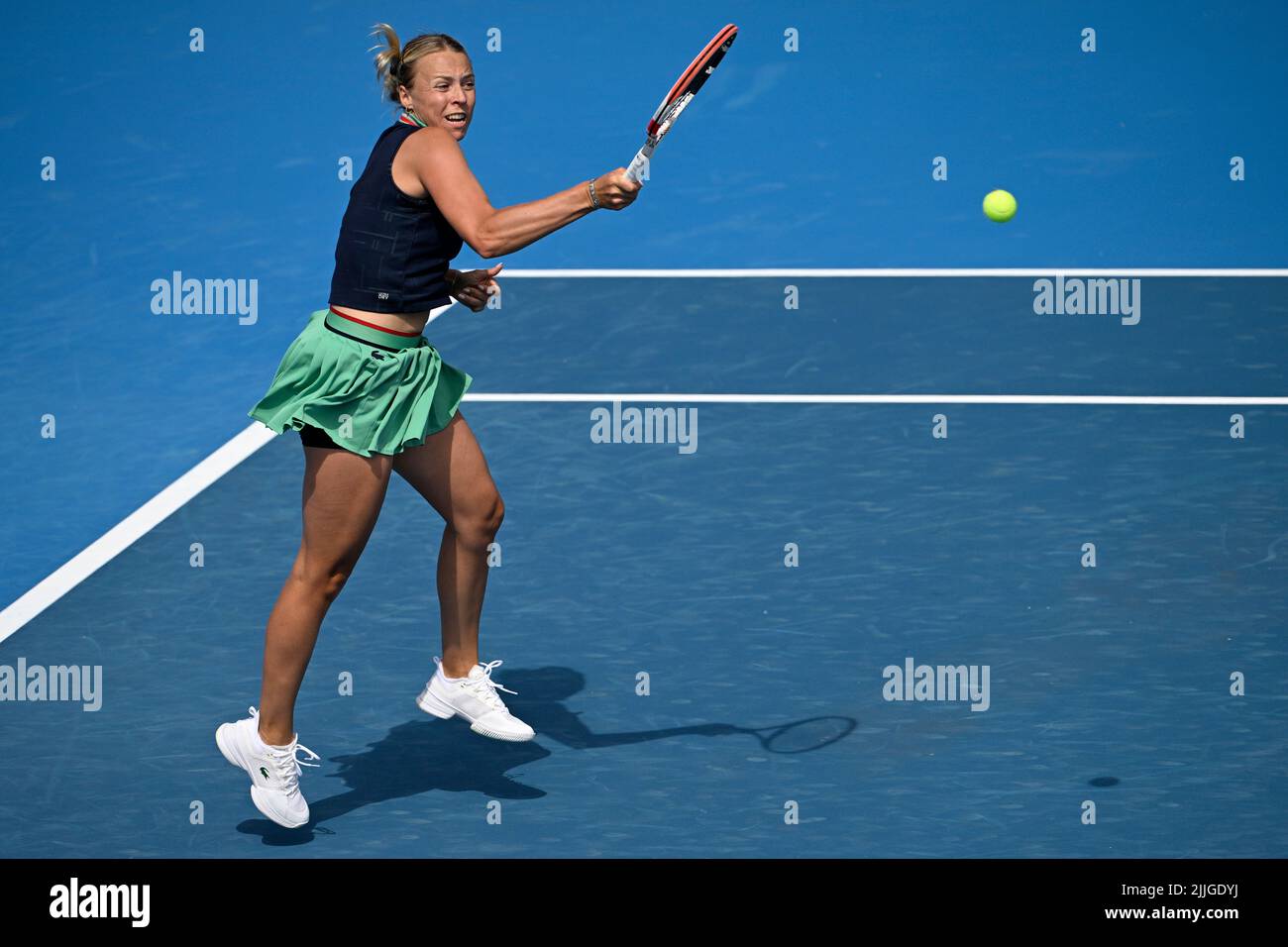 Prague, Czech Republic. 26th July, 2022. Anett Kontaveit of Estonia returns the ball to Ekaterine Gorgodze of Georgia during the Livesport Prague Open WTA women's tennis tournament match in Prague, Czech Republic, July 26, 2022. Credit: Michal Kamaryt/CTK Photo/Alamy Live News Stock Photo