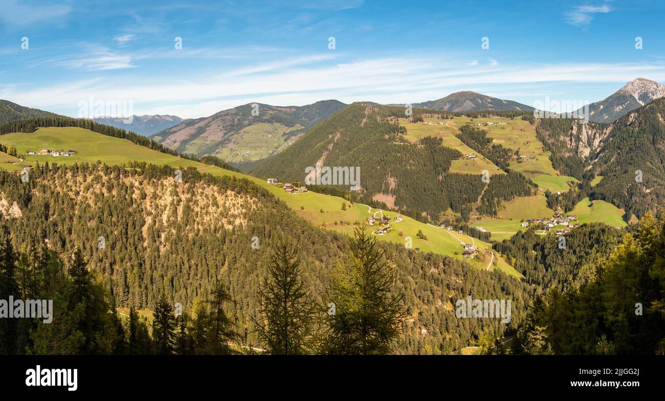 Panorama of the Puster valley in Italian Dolomites Alps, South Tyrol, Italy Stock Photo