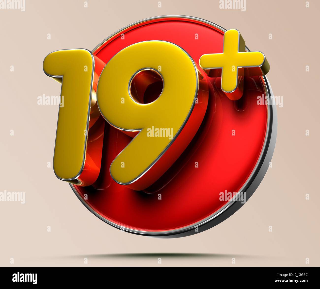 19 plus 3D illustration on light cream background have work path ...