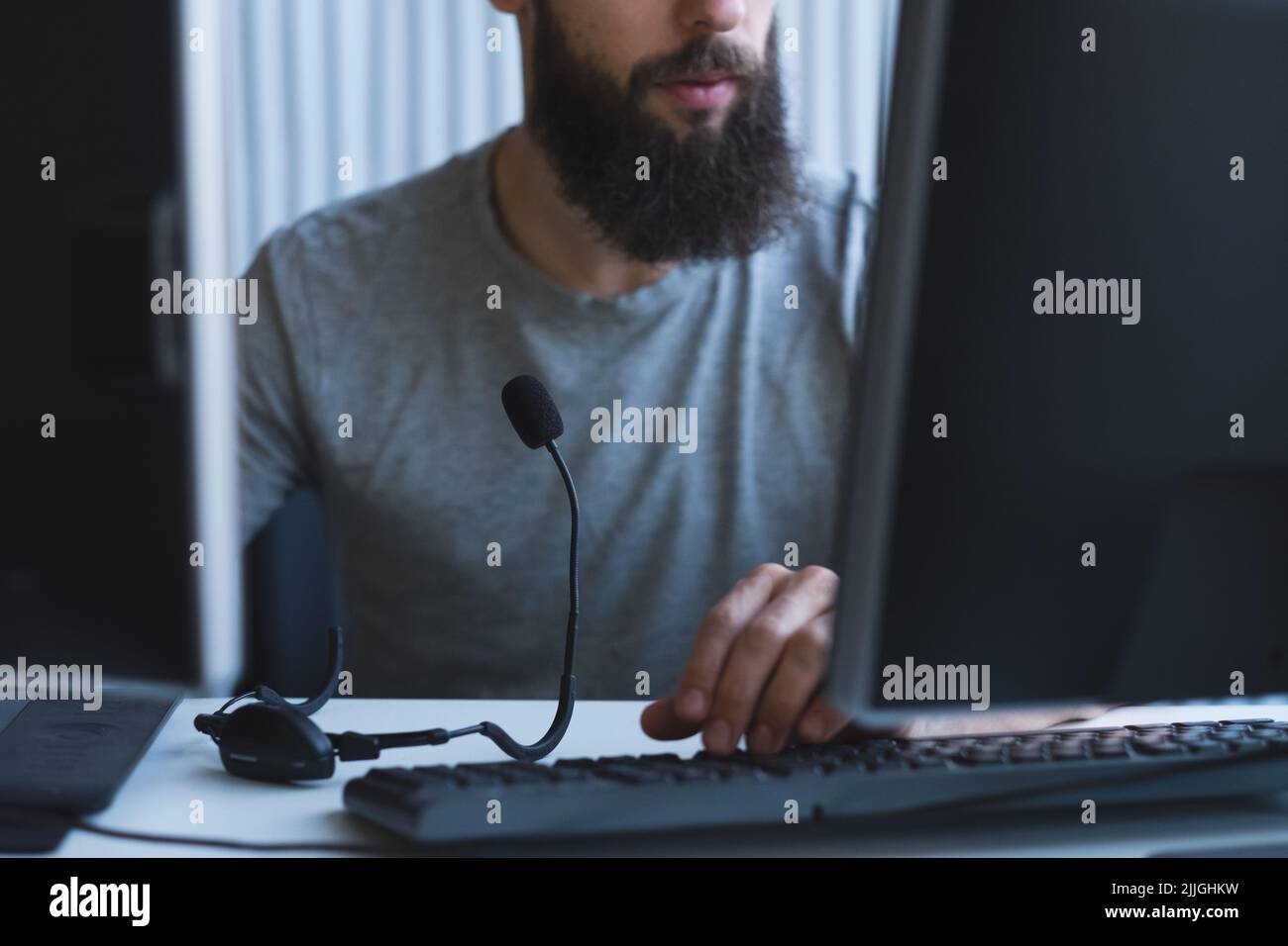 tech support software engineer workplace headset Stock Photo