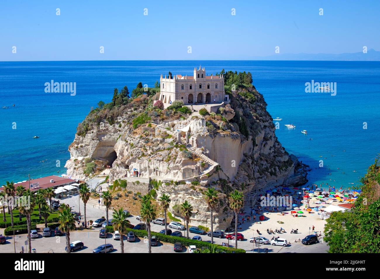 Santa Maria Dell'isola on hill from above, Tropea, Italy Stock Photo