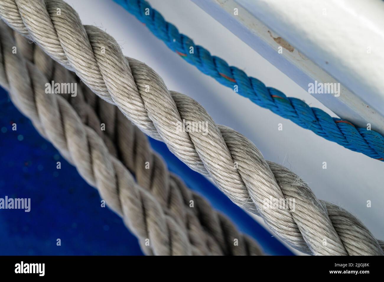 Nautical ropes on a sailboat in Ireland Stock Photo