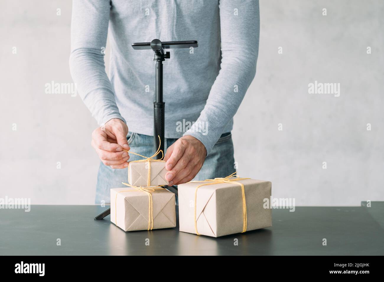 Handmade Gift Packaging Video Guidance Guy Camera Stock Photo Alamy handmade-gift-packaging-video-guidance-guy-camera-stock-photo-alamy
