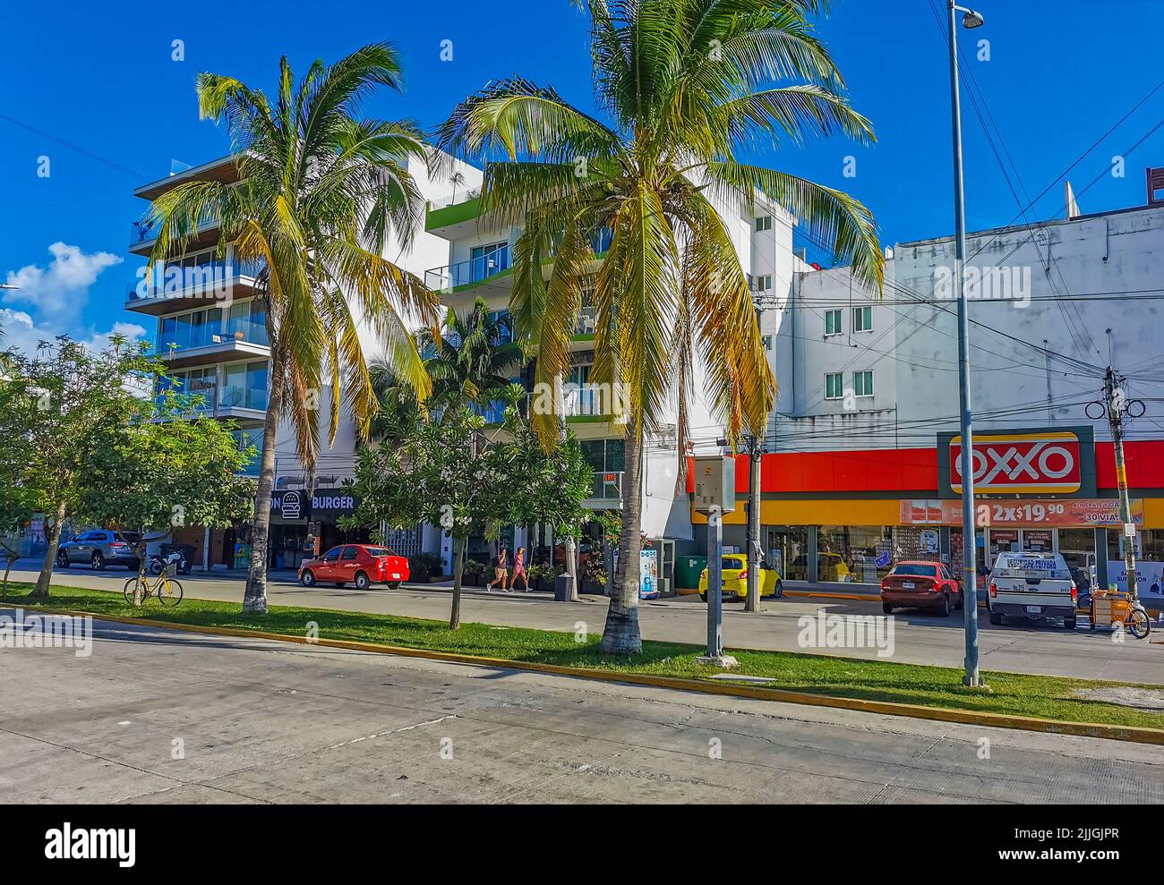 Playa del Carmen Mexico 04. July 2022 Typical street road and cityscape